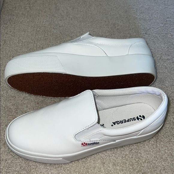 Superga White Slip-On Napa Leather Sneakers 8.5 NEW in box - Picture 3 of 7